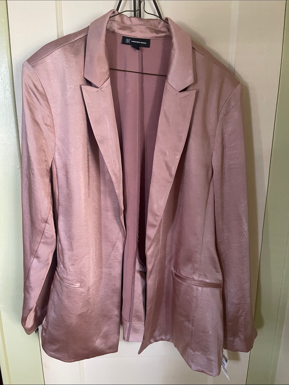 INC International Concepts Plus Size Satin Blazer in Dusty Pink